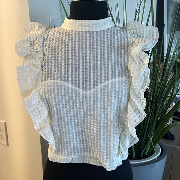 Maeve Textured Cream Ruffle Blouse - Picture 4 of 13